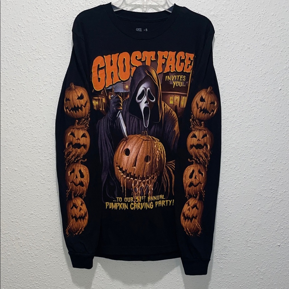 Ghost Face Halloween Long Sleeve Tee - Black